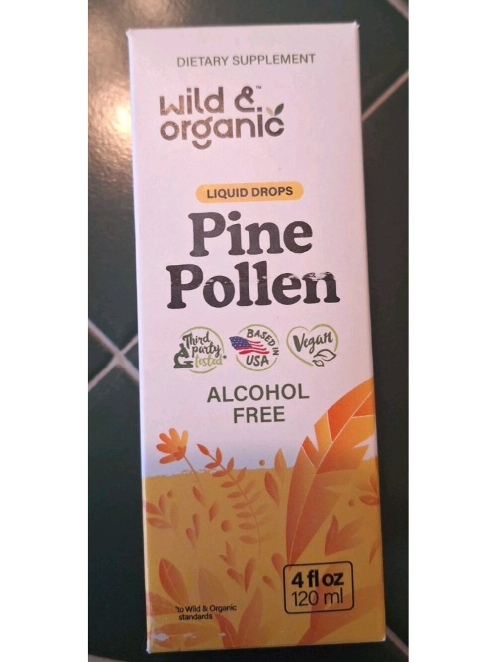 Wild Organic Pine Pollen Liquid Drops 4oz Alcohol Free Vegan 600mg Extract USA